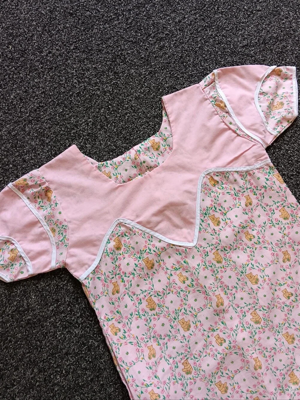 70s 80s Handmade Vintage Whimsical Girls Bear Nightgown, Approx Sz 8 Whimsy Pink